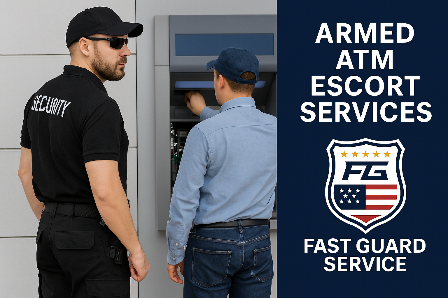 Armed Security Officer escorting atm repair